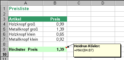 Beispiel Funktion MAX