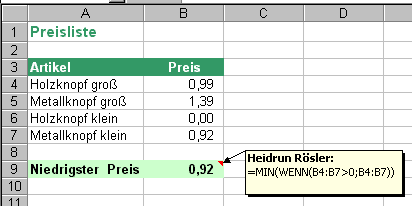 Beispiel Funktion MIN (2)